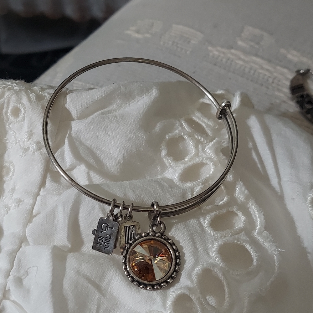 Wind & Fire November Swarovski Crystal Citrine Birthstone Charm Bangle Bracelet